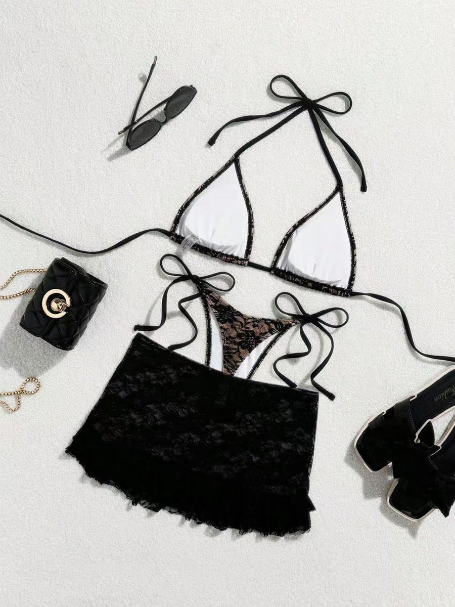 Inara Lace Tie-Up Bikini Three-Piece Set