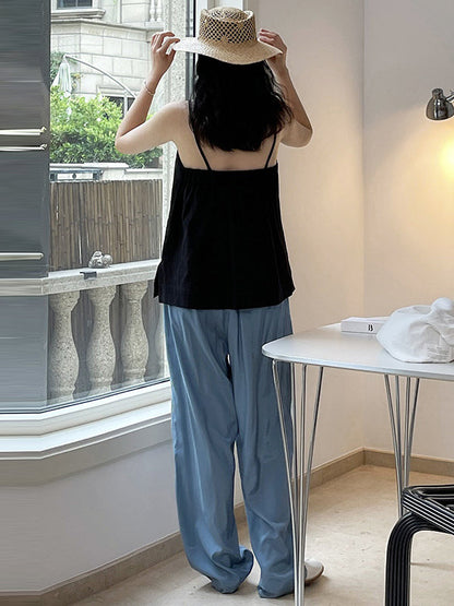 Casual Lightweight Loose High-Waisted Solid Color Wide Leg Pants