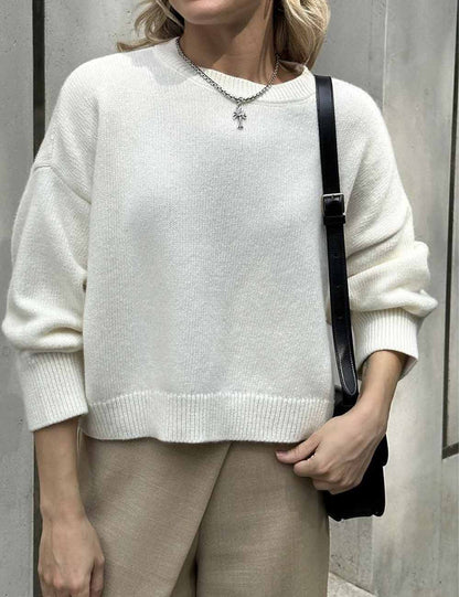Winter Thick Round Neck Solid Color Crop Sweater
