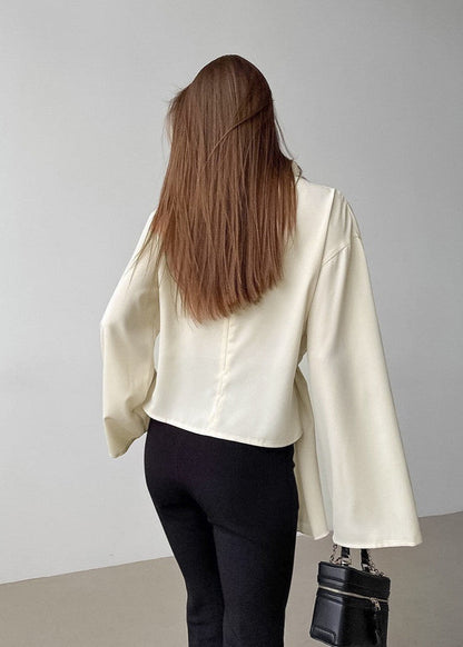 Twist Front Draped Polyester Blend Blouse