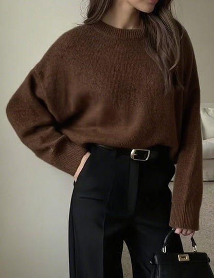 Winter Thick Round Neck Solid Color Crop Sweater