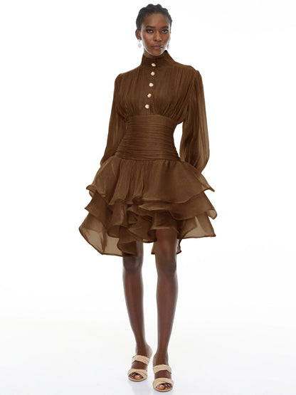 Vivian High-Neck Ruffled Detail Mini Dress