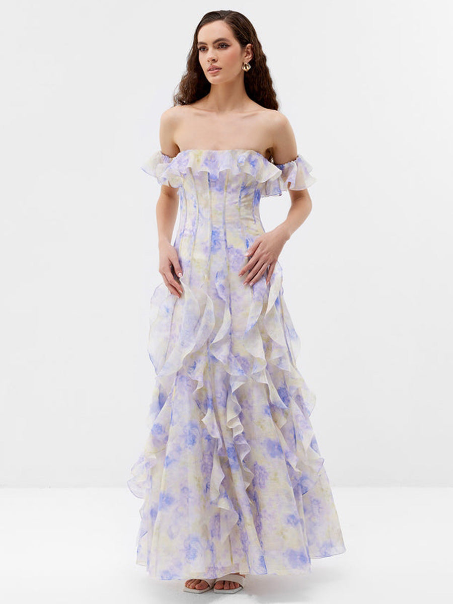 Azalea Romantic Ruffled Maxi Dress In Purple