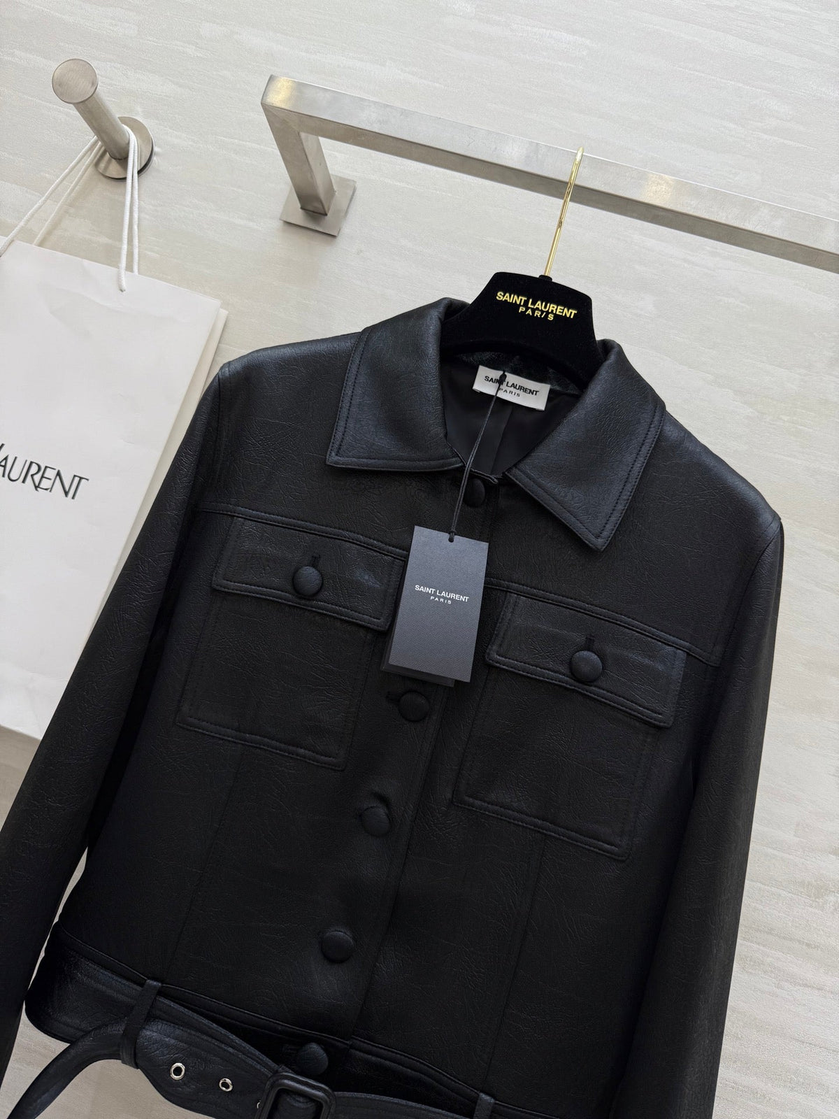 YSL 25 Cracked Pleated Jacket Black Acetate