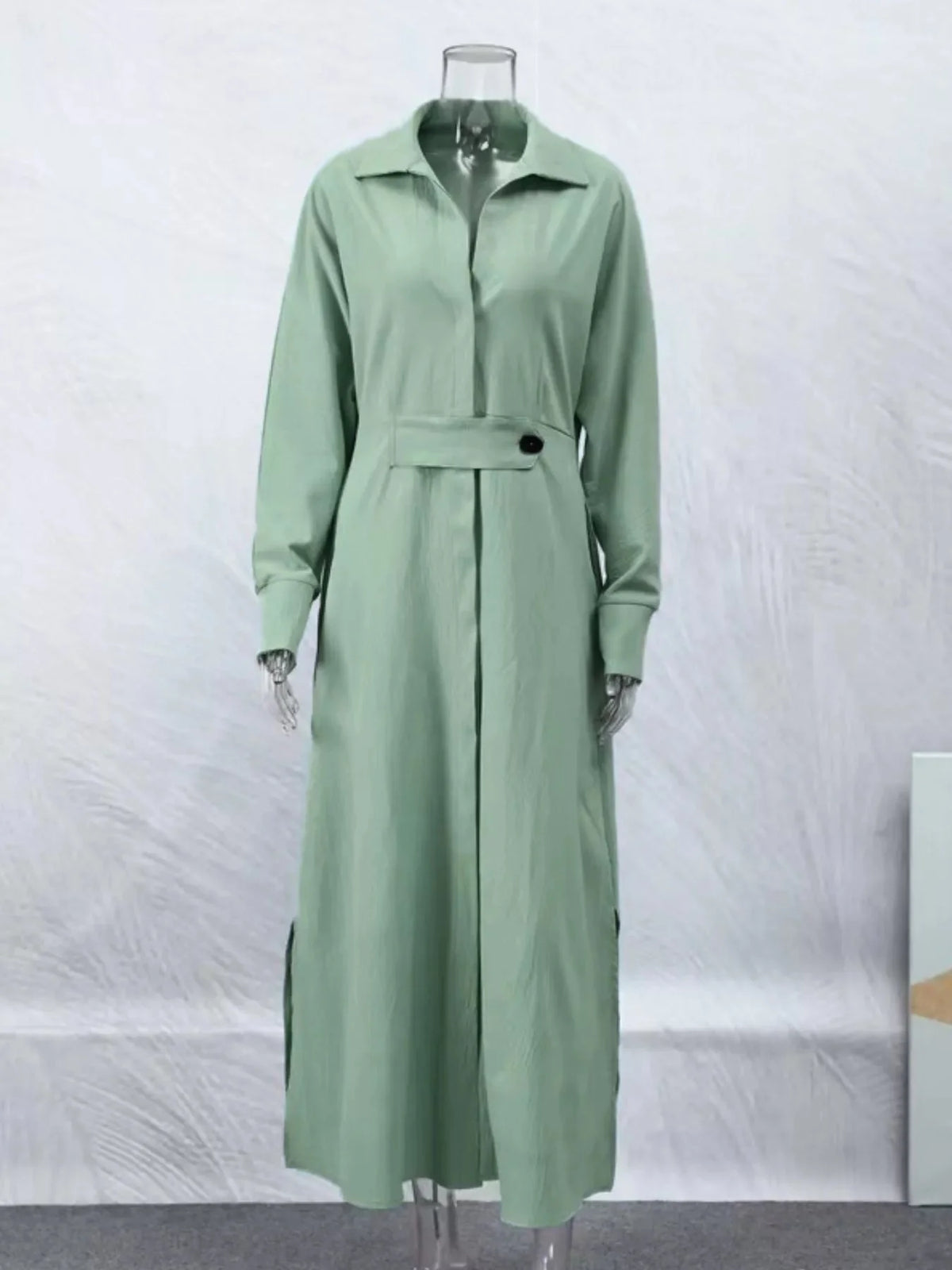Side Slit Long Sleeve Shirt Dress