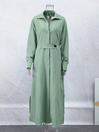 Side Slit Long Sleeve Shirt Dress