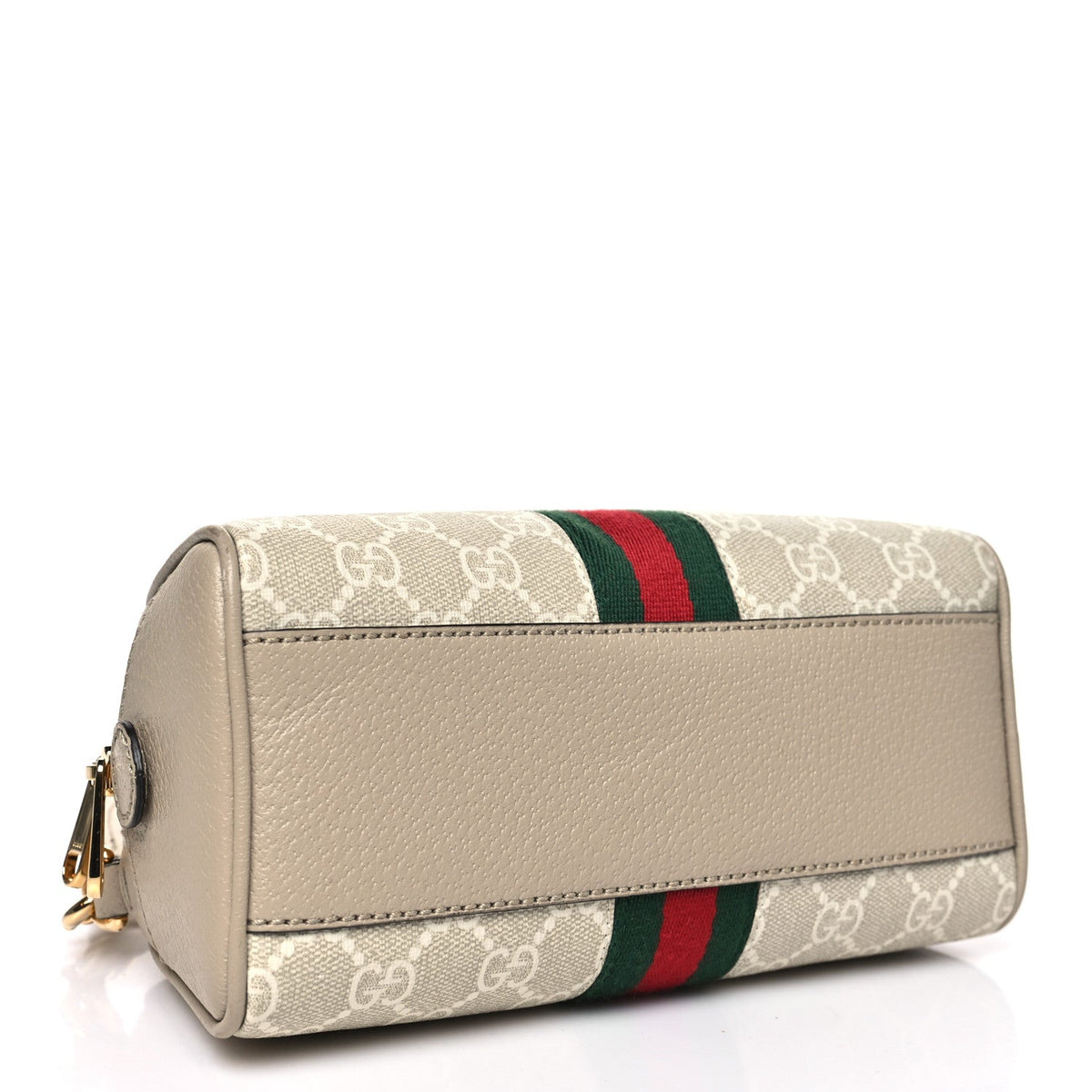 GG Supreme Monogram Textured Dollar Calfskin Web Mini Ophidia Top Handle Bowler Bag Beige Mystic White Oatmeal