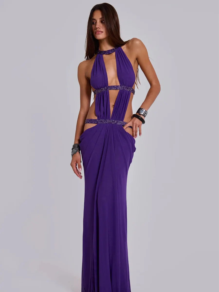 Gabriella Sexy Cutout Rhinestone Maxi Dress