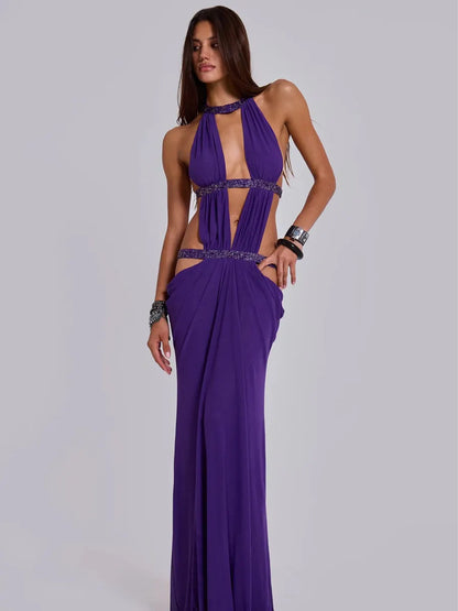 Gabriella Sexy Cutout Rhinestone Maxi Dress