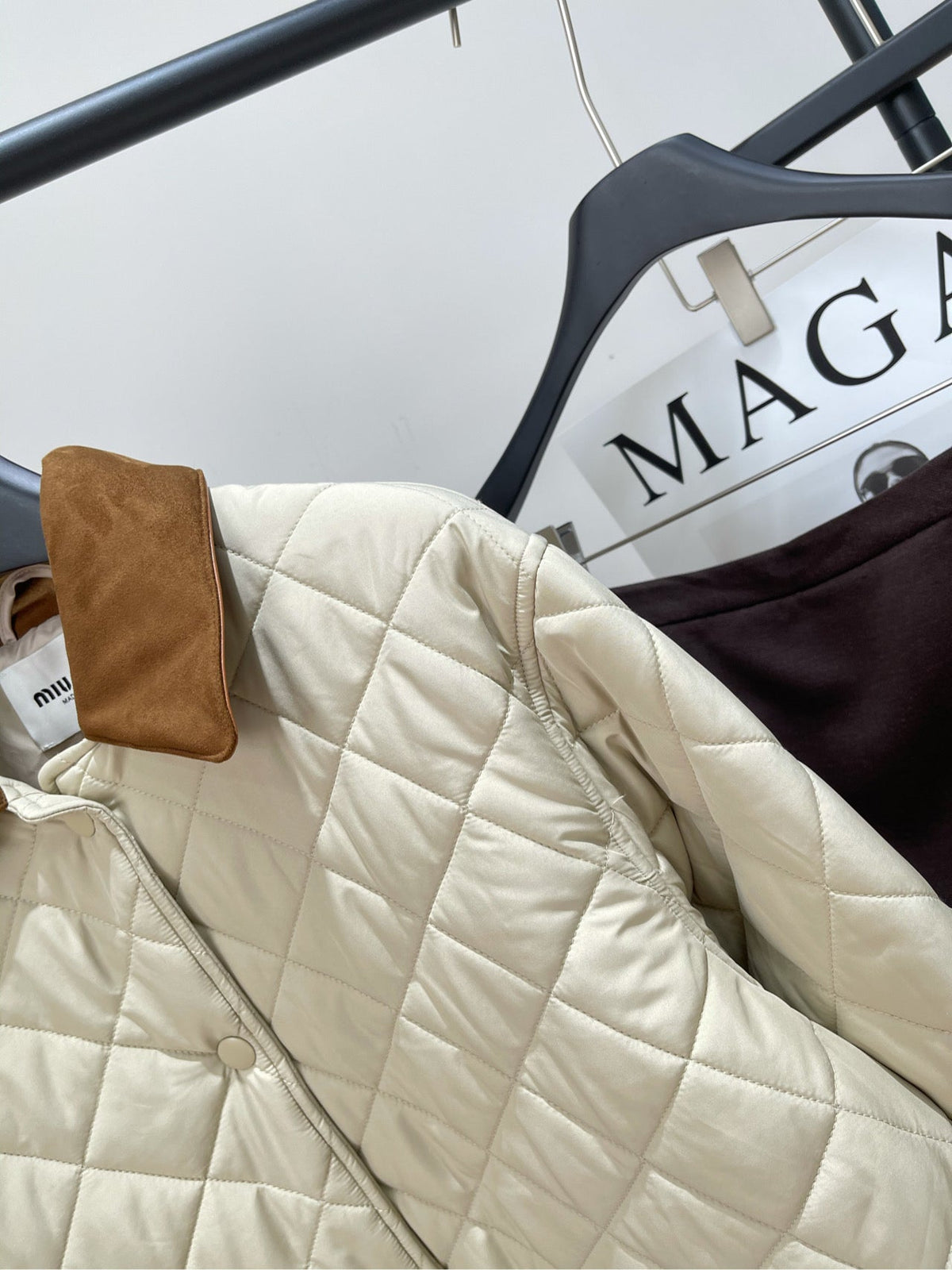 Miu Miu 25 Apricot Brown Plaid Quilted Jacket 296673