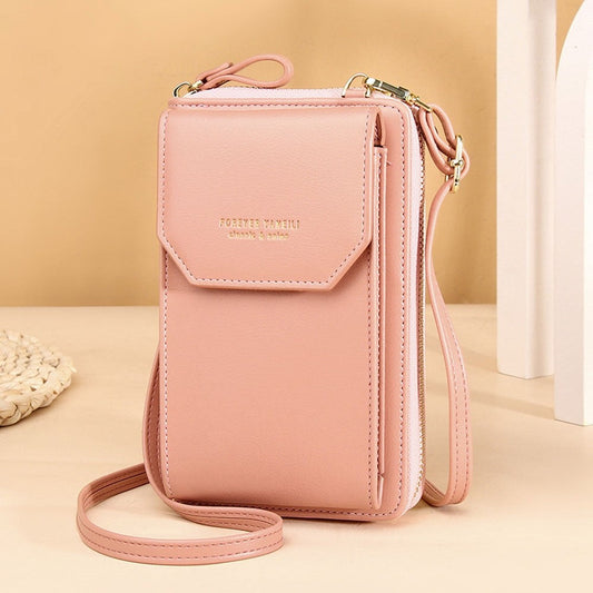 PU Leather Solid Color Multifunctional Small Crossbody Wallet Cell Phone Bag