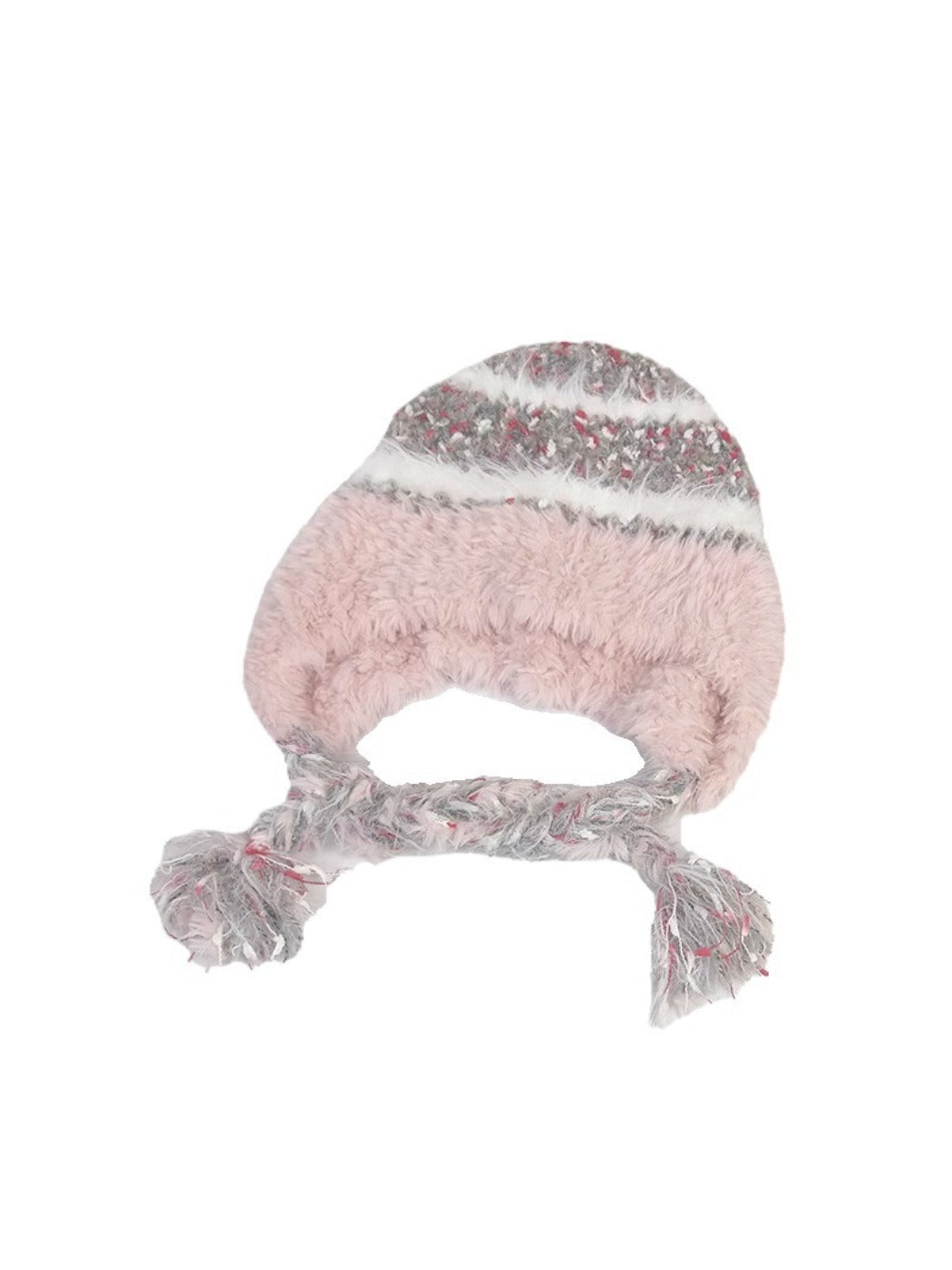 Haila - Striped Plush Knitted Beanie with Ear Flaps