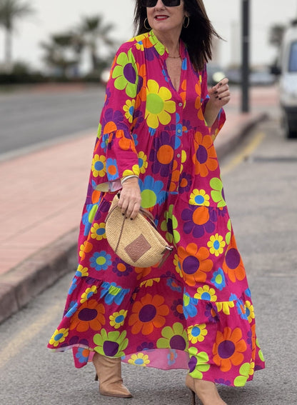 Pink babydoll dress with daisy print