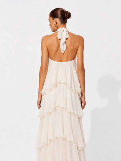 Naomi Tiered Loose Chiffon Halter Maxi Dress