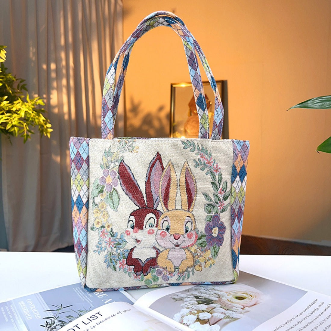 Cosbai - Geometric Lace Botanical &amp; Animal Canvas Tote