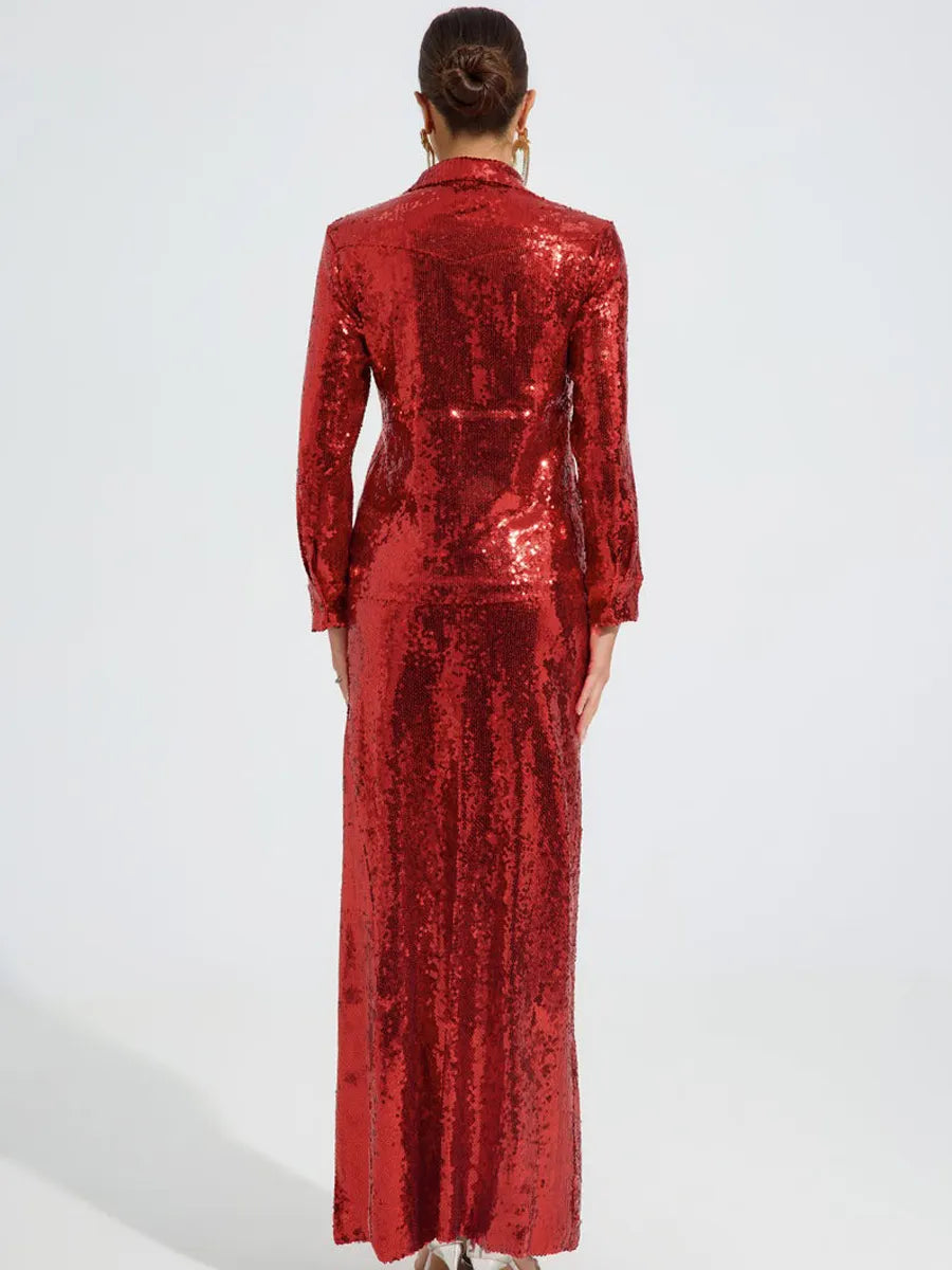 Sarah Radiant Sequin Shirt Maxi Dress
