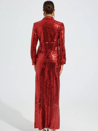 Sarah Radiant Sequin Shirt Maxi Dress