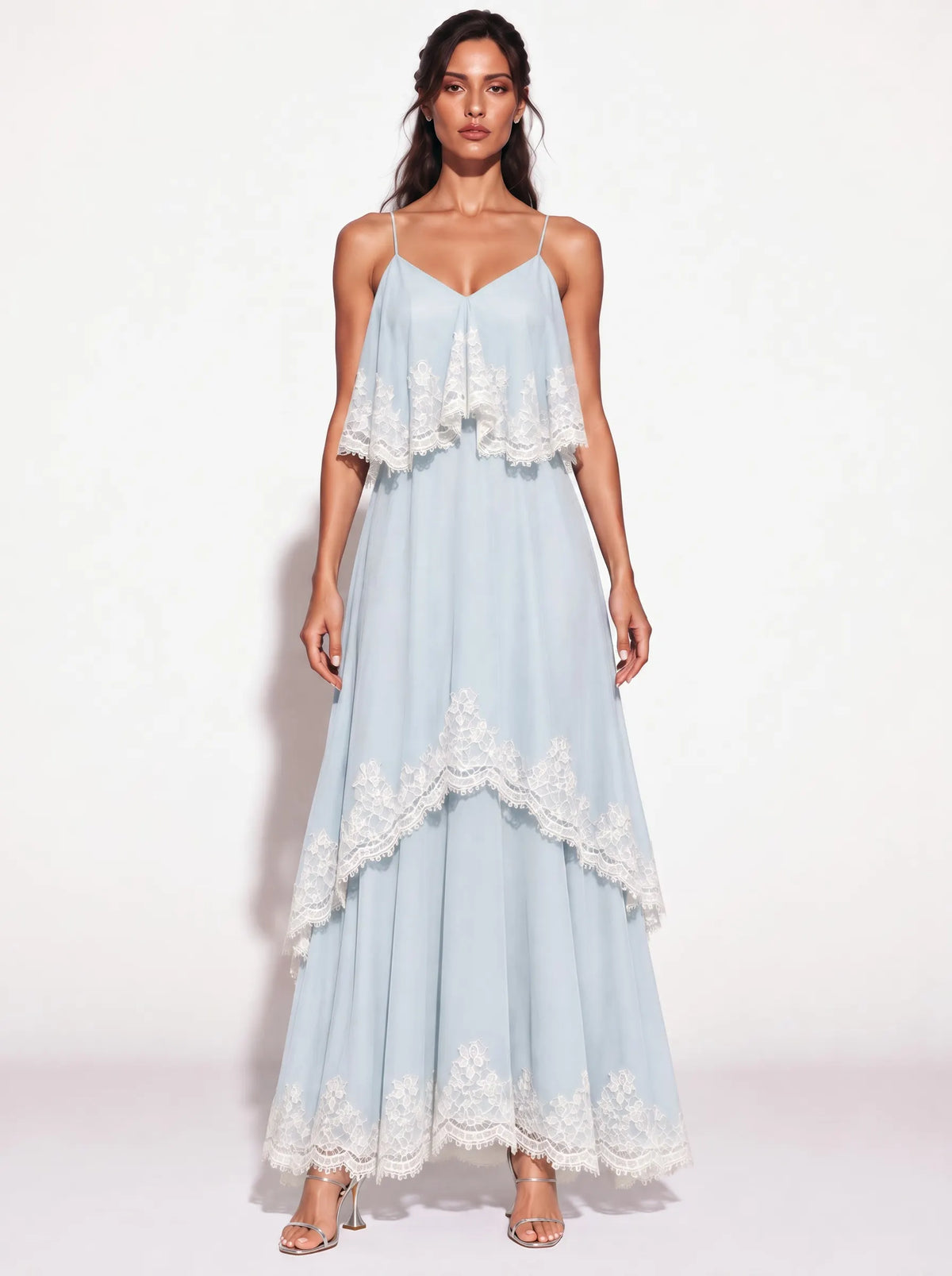 Colette Lace-Trimmed Chiffon Camisole Maxi Dress In Blue