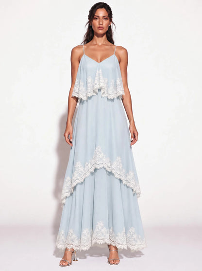 Colette Lace-Trimmed Chiffon Camisole Maxi Dress In Blue