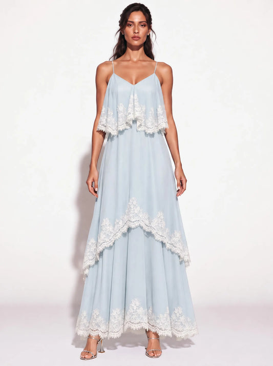 Colette Lace-Trimmed Chiffon Camisole Maxi Dress In Blue