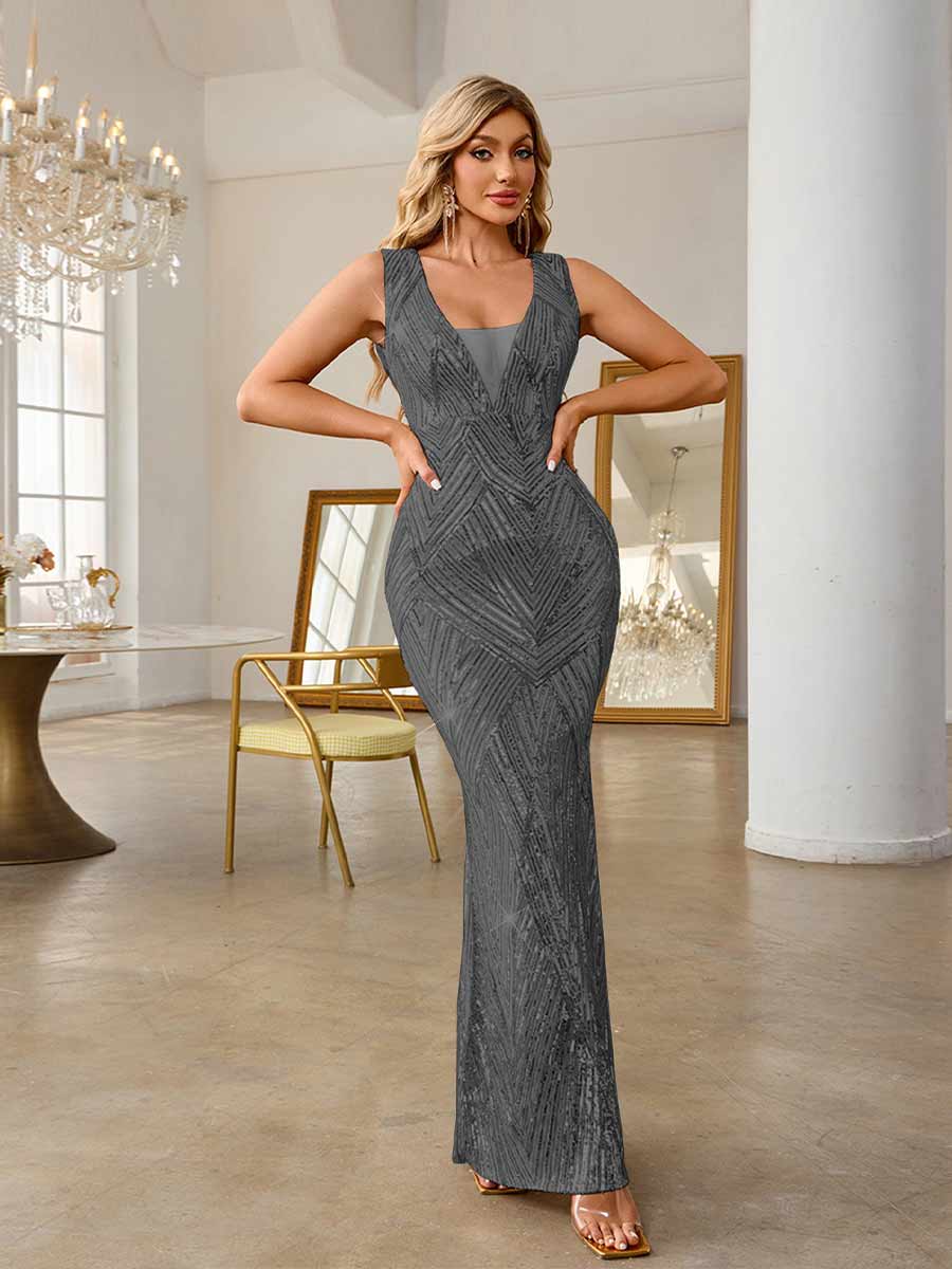 Winona V-Neck Backless Sequined Maxi Dress