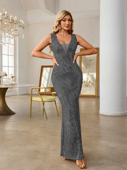 Winona V-Neck Backless Sequined Maxi Dress