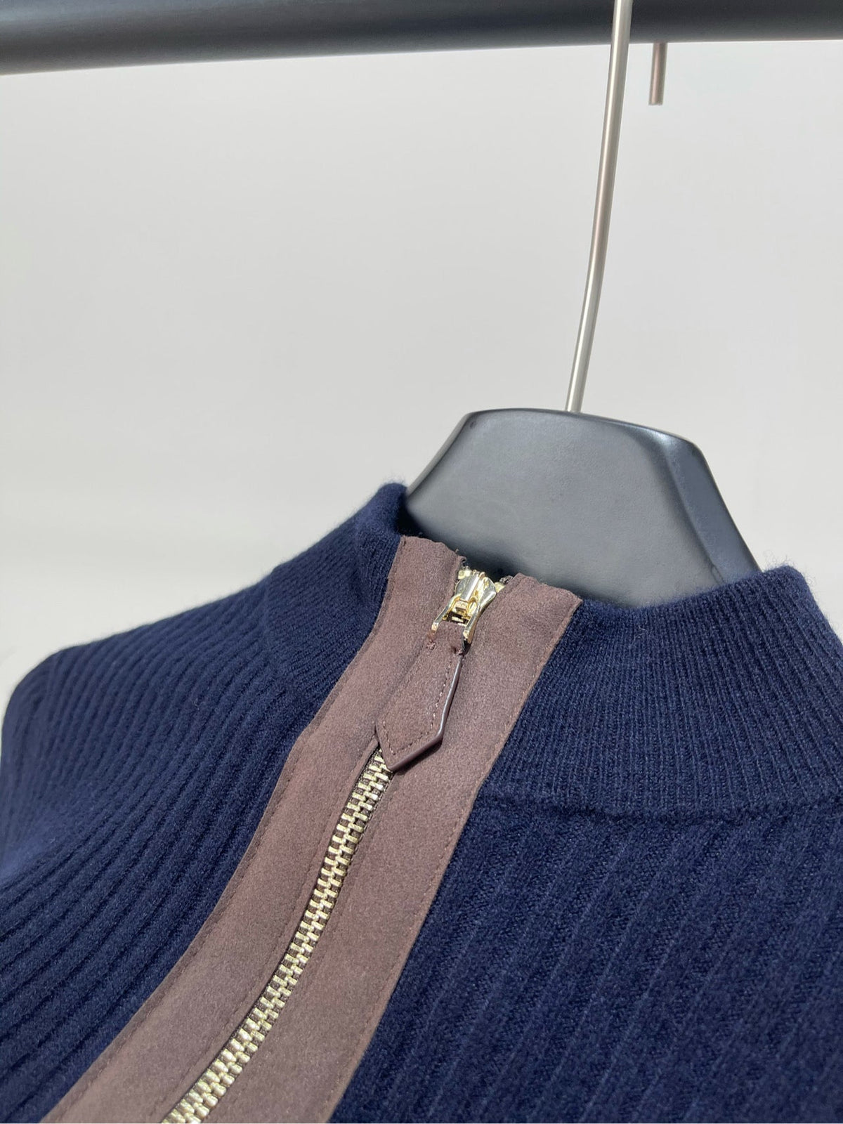 Miu Zipper Cardigan Navy Blue Sheep Wool 349754