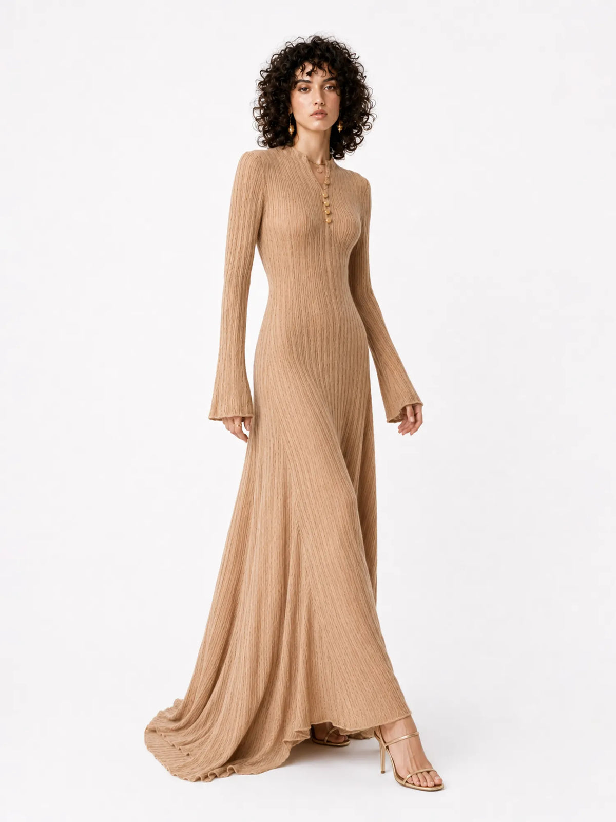 Aurora Long-Sleeve Bodycon Maxi Dress with Metallic Embellishment
