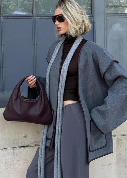 Wrap Coat Wool Blend Oversized Sleeve Style
