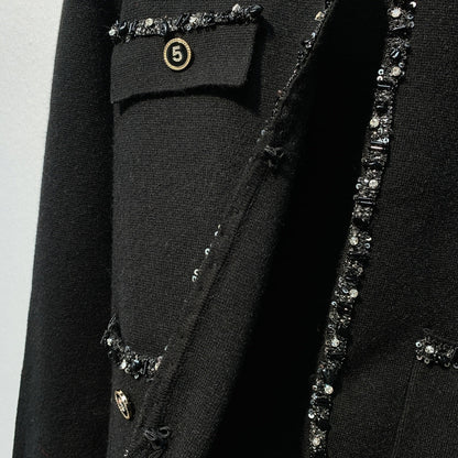 Chanel 26 Beaded Stylish Button Cardigan Black in Wool 800686