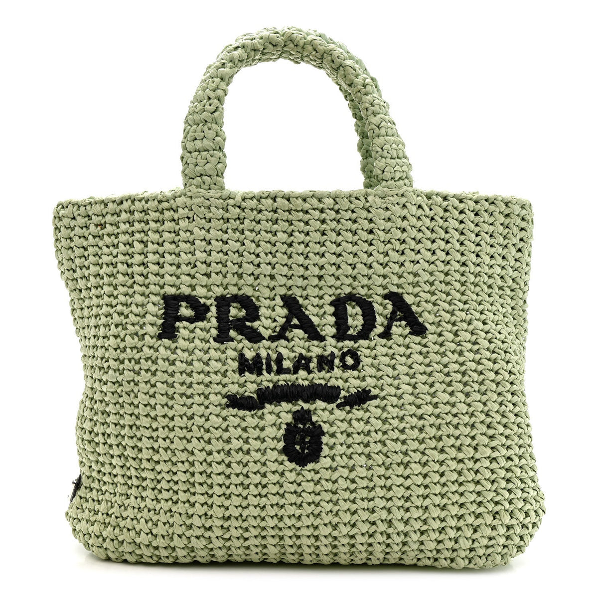 Yarn Raffia Effect Crochet Small Logo Tote Acqua