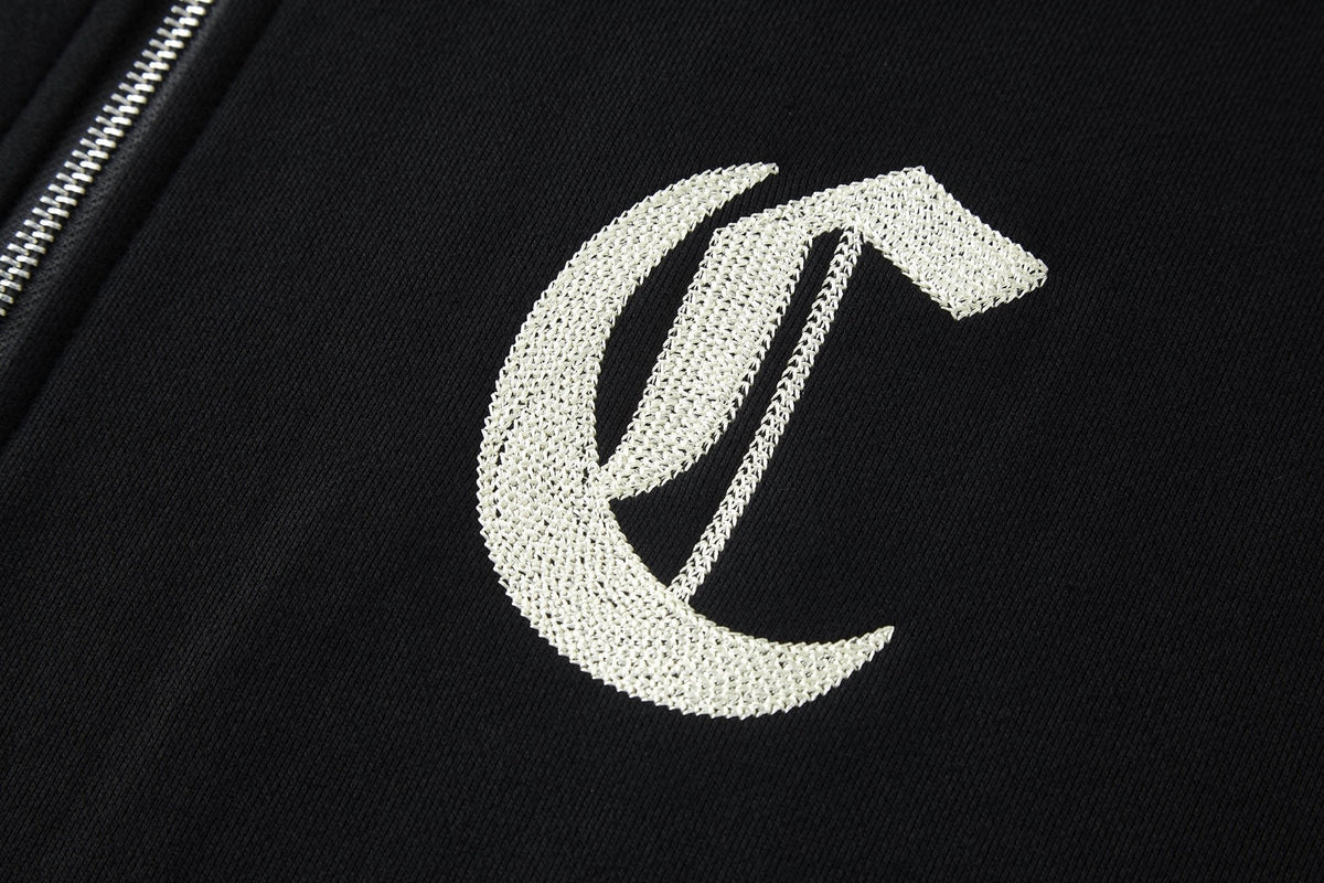 Celine Embroidered Hoodie Zip-up Jacket Black White Cotton