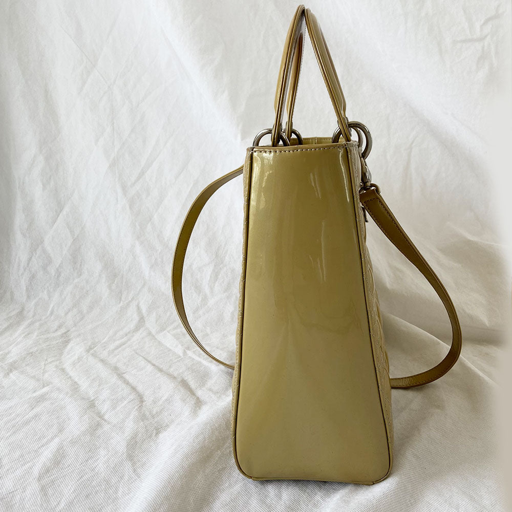 Dior Lady Dior Large Beige Patent Leather Bag