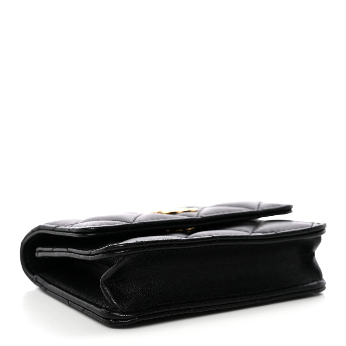 Lambskin Quilted CC Hook Card Holder Black