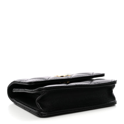 Lambskin Quilted CC Hook Card Holder Black