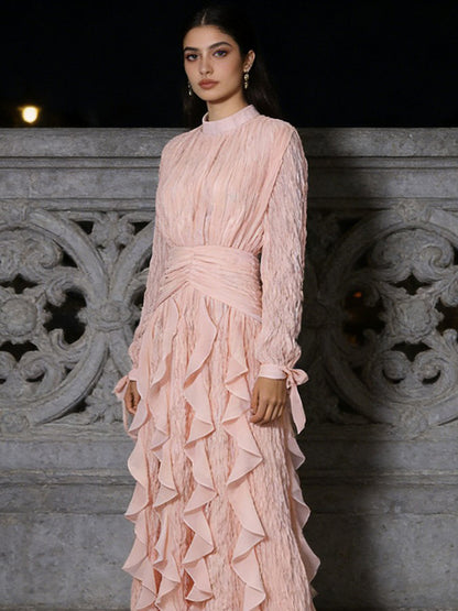 Noelle Pleated Chiffon Ruffled Maxi Dress