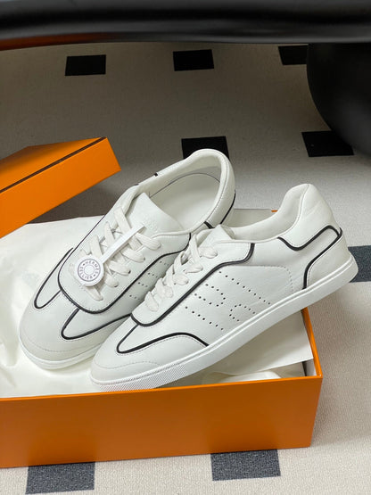 Hermes 26 Match Sneakers White Black in Calfskin 594338