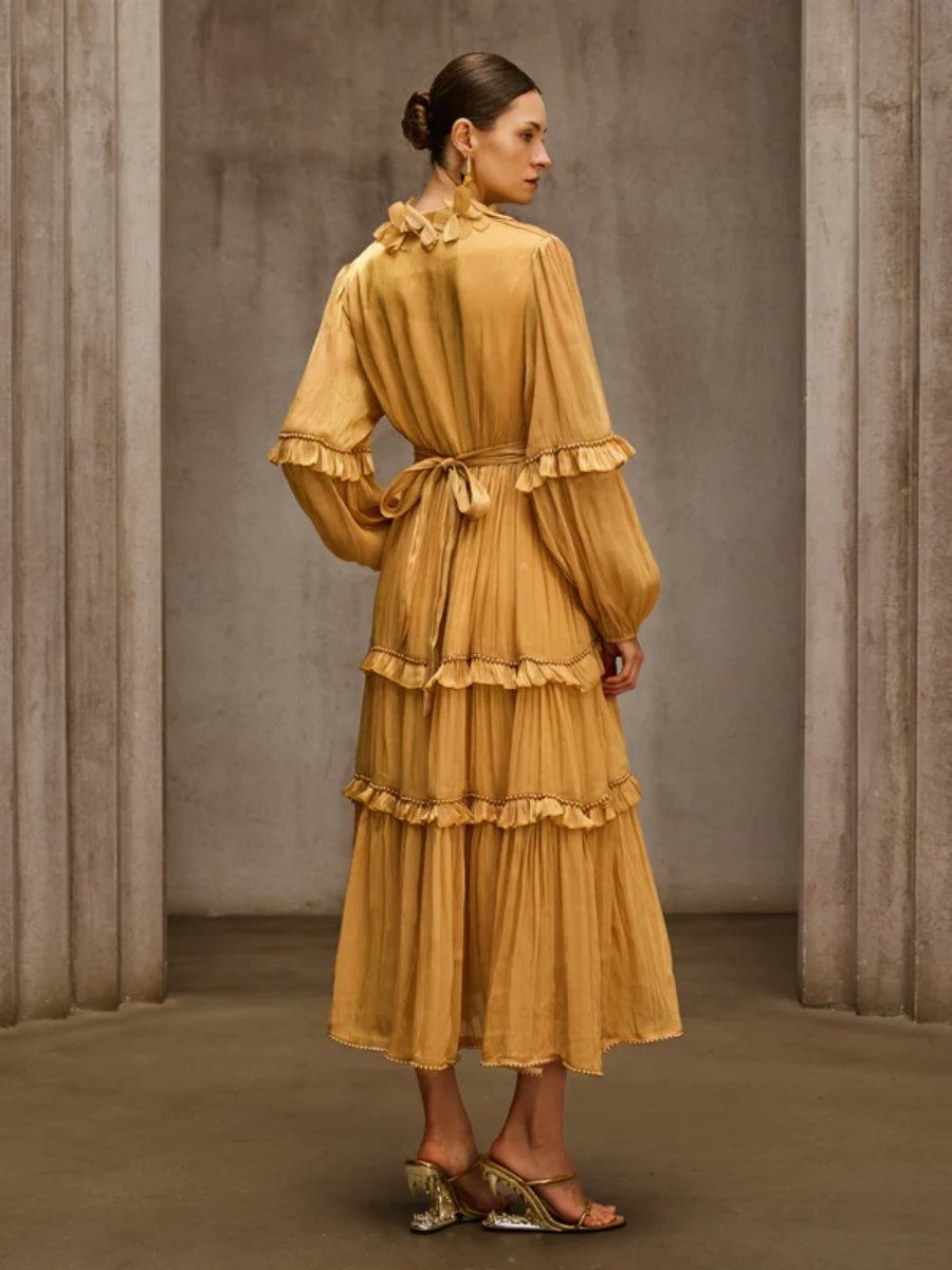 Vivienne Tiered Floral-Appliqué Chiffon Midi Dress