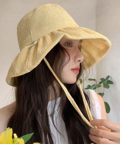 Chic Yellow Striped Large Brim Bucket Hat Summer