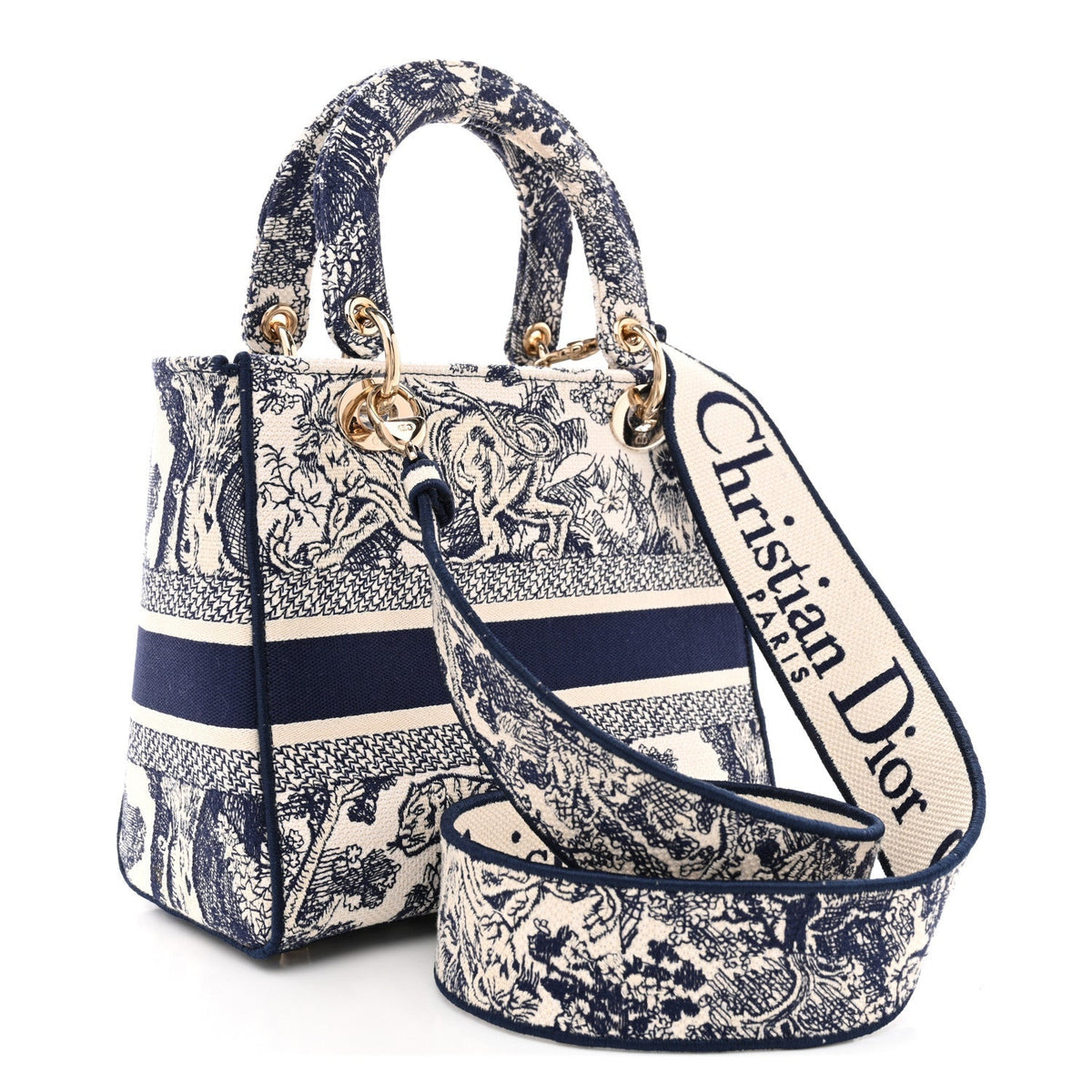 Toile de Jouy Embroidered Medium Lady D-Lite Blue