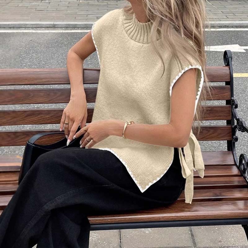 Simple Sleeveless Bow Tie Side Knit Sweater Vest