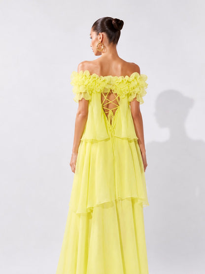 Victoria Tiered Ruffle Tulle Maxi Dress