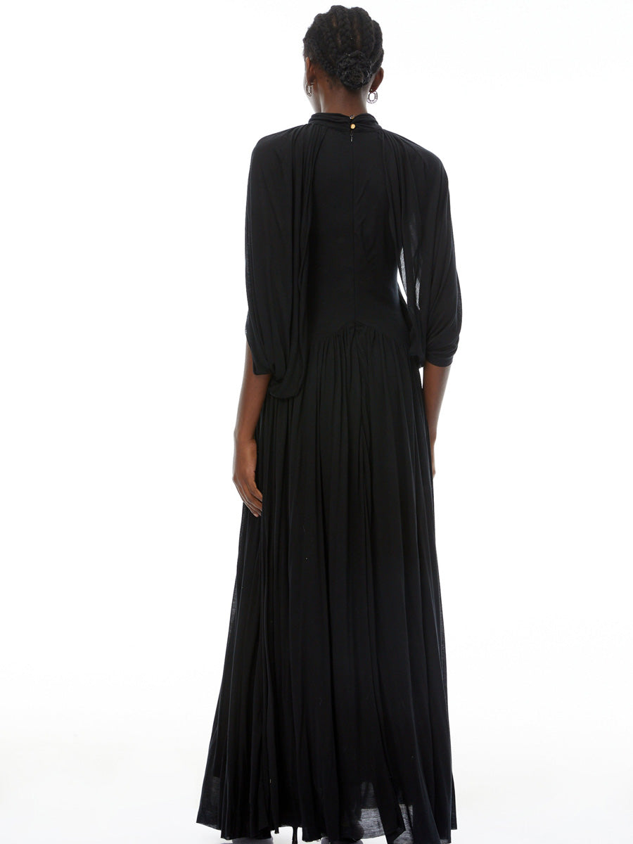 Makayla Cape Design Mesh Maxi Dress
