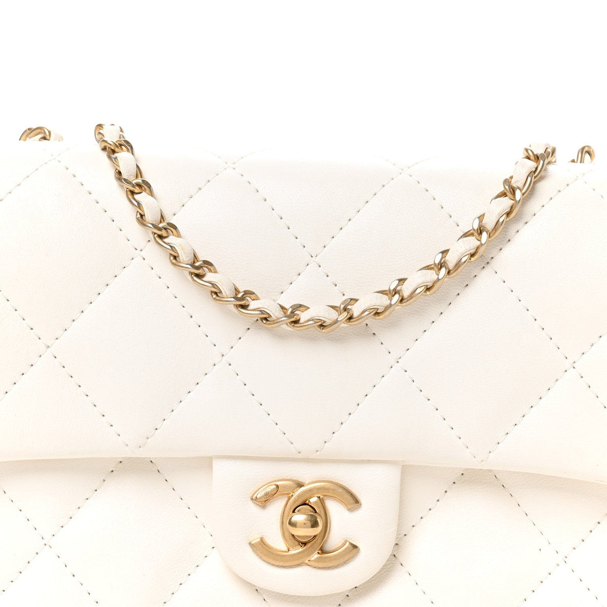 Lambskin Quilted Mini Heart Charms Flap White
