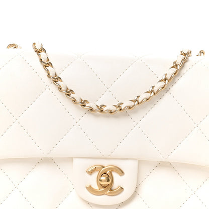 Lambskin Quilted Mini Heart Charms Flap White