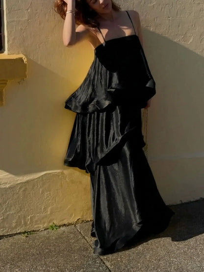 Seraphina Tiered Satin Maxi Dress