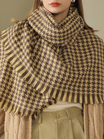 Fringed Houndstooth Keep Warm Shawl&Scarf