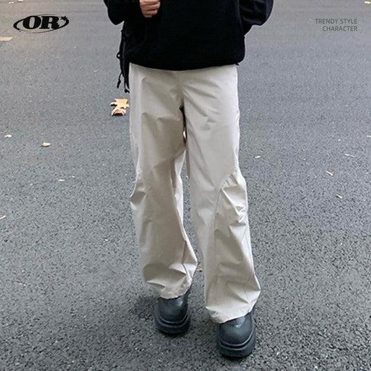Double-Knee Pleated Wide-Leg Cargo Pants Curved Cut Lightweight Design
