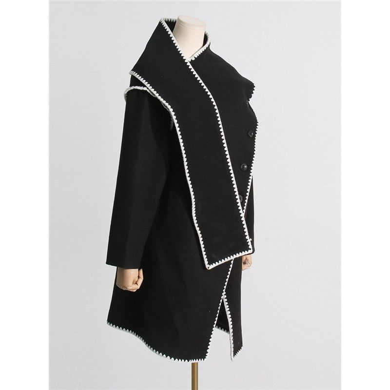 Long Sleeve Single Breasted Irregular  Casual Loose Cape Outerwear