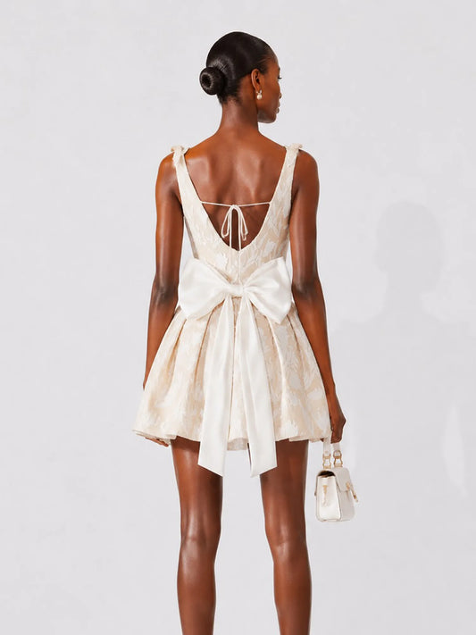 Rosamund Lace-Embroidered Bow Mini Dress